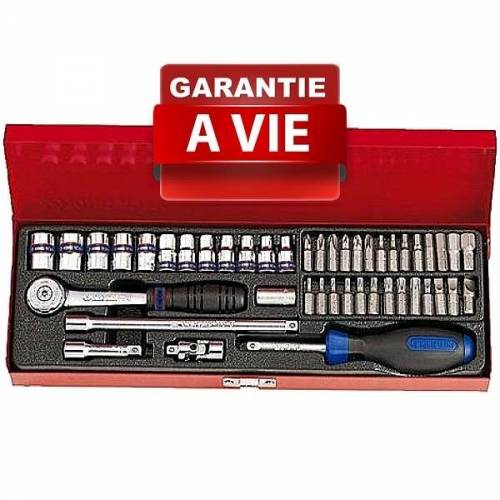 Coffret à Cliquet 45 pièces Douilles métriques 6 pans carré 1/4