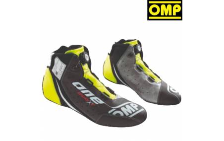 Bottines FIA Cuir OMP One Evo X R jaune fluo/gris