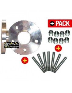 Pack Elargisseurs de voie Alu Double centrage 4 Trous Epaisseur 20mm + Goujons + Ecrous coniques