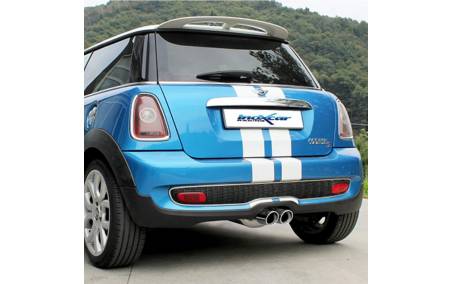 Silencieux échappement Inox avec valve sorties X-Race 2x80mm Mini Cooper S R56 1l6 sur véhicule