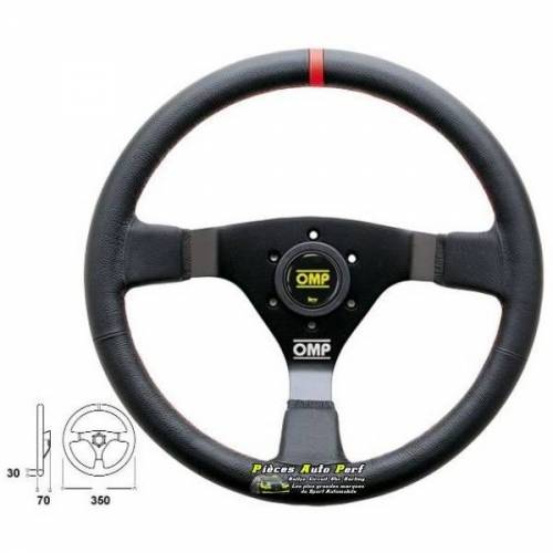 Volant 3 branches Noir diamètre 350mm OMP Wrc Cuir Noir