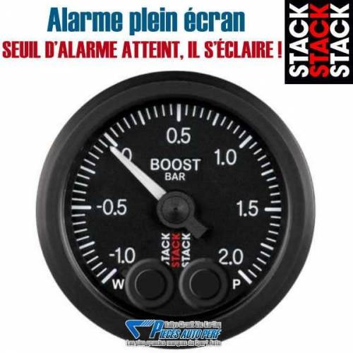 Manomètre pression de Turbo STACK PRO-CONTROLE Diamètre 52mm -1/+2 Bars fond Noir