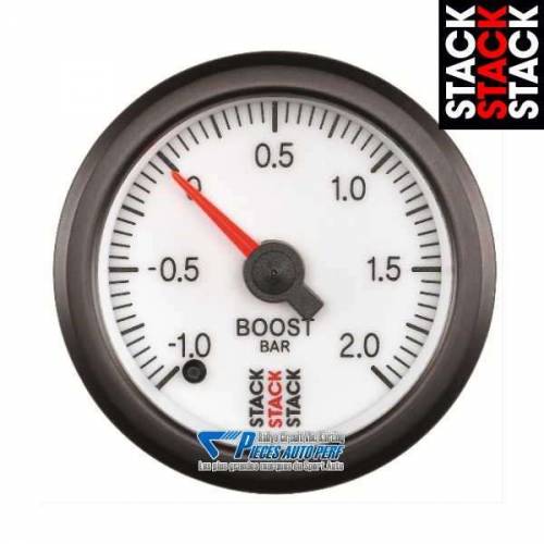 Manomètre pression de Turbo STACK PRO Diamètre 52mm -1/+2 Bars fond Blanc