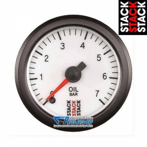 Manomètre pression d'Huile STACK PRO Diamètre 52mm 0/7 Bars fond Blanc