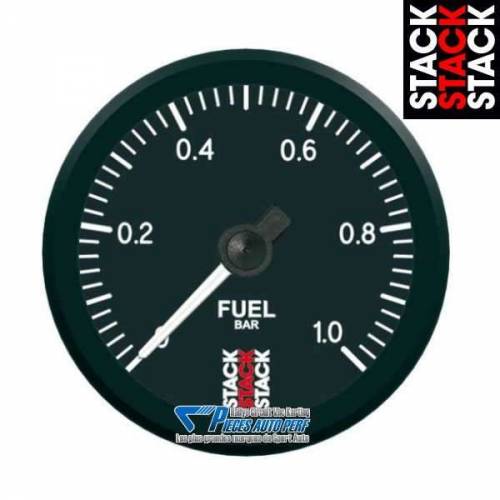 Manomètre pression d'Essence STACK PRO Diamètre 52mm 0/1 Bar fond Noir