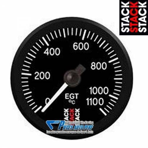 Manomètre température gaz d'échappement STACK PRO Diamètre 52mm 0/1100° fond Noir
