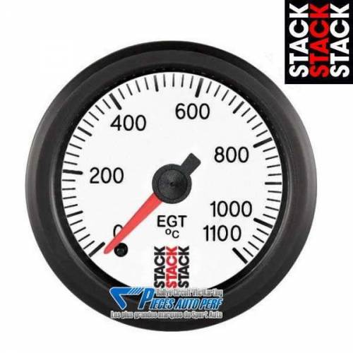 Manomètre température gaz d'échappement STACK PRO Diamètre 52mm 0/1100° fond Blanc