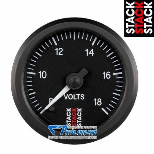 Manomètre Voltmètre STACK PRO Diamètre 52mm 8/18v fond Noir