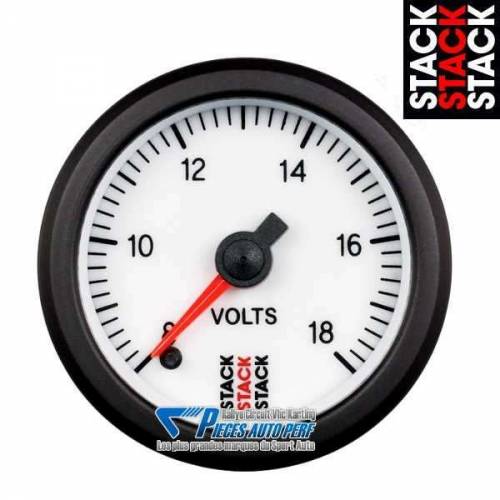 Manomètre Voltmètre STACK PRO Diamètre 52mm 8/18v fond Blanc
